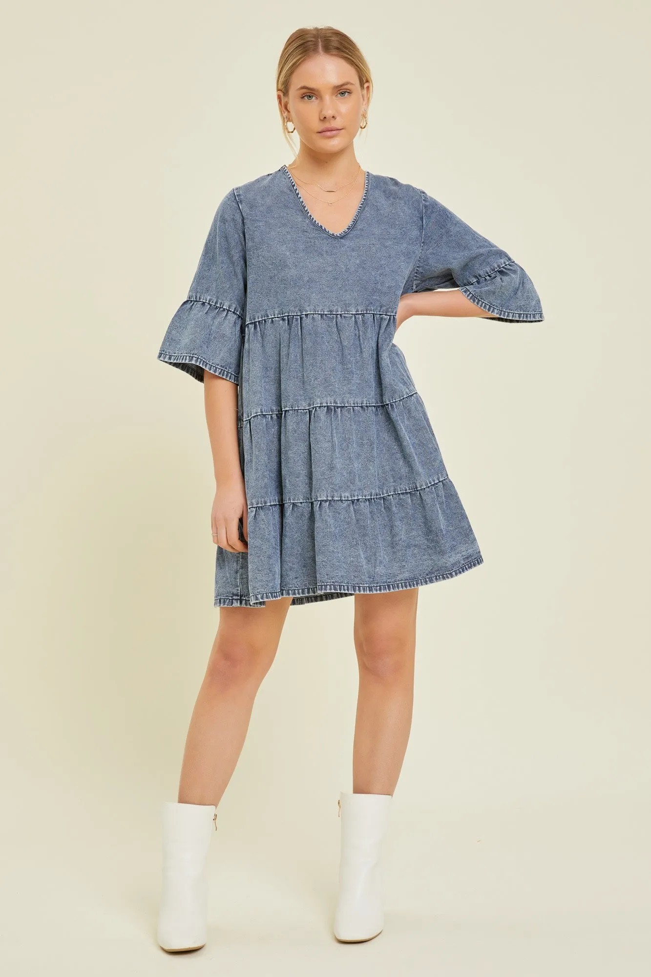 Blue Vintage Wash Tiered Dress sold by Pinkblush