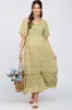 Light Olive Floral Square Neck Smocked Button Front Maternity Midi Dress sold by Pinkblush