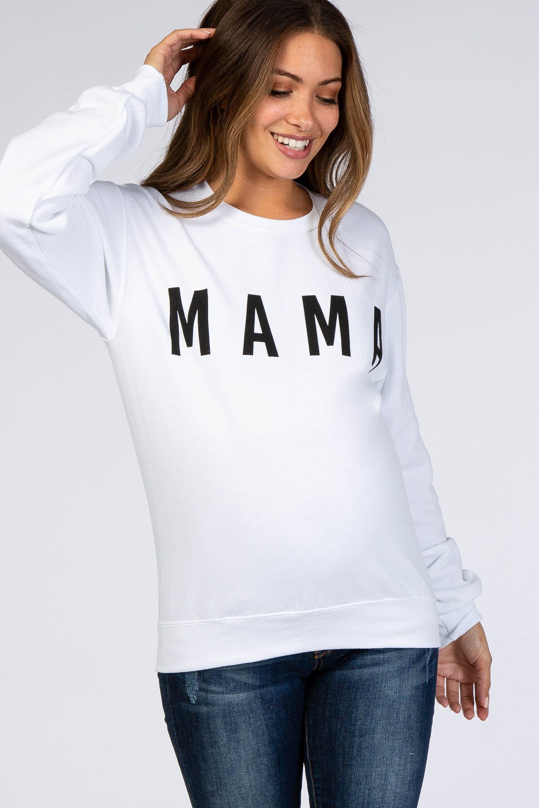 White Screen Print Mama Maternity Pullover Sweatshirt sold by Pinkblush product image thumbnail 2