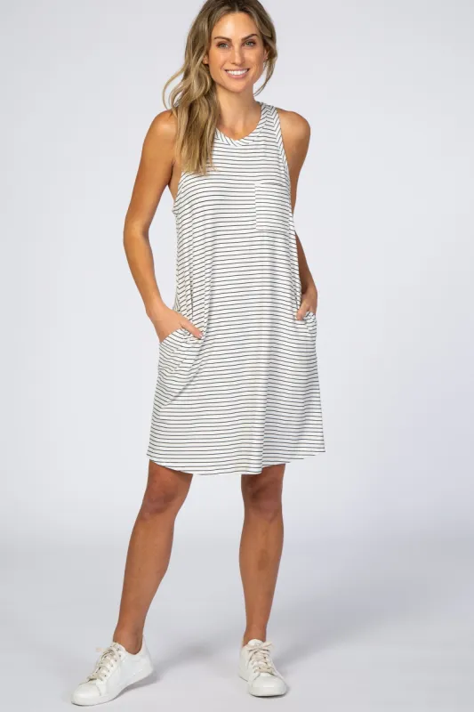 Ivory Striped Pocket Front Swing Dress sold by Pinkblush