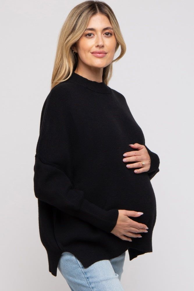 Black Knit Mock Neck Maternity Sweater sold by Pinkblush product image thumbnail 2