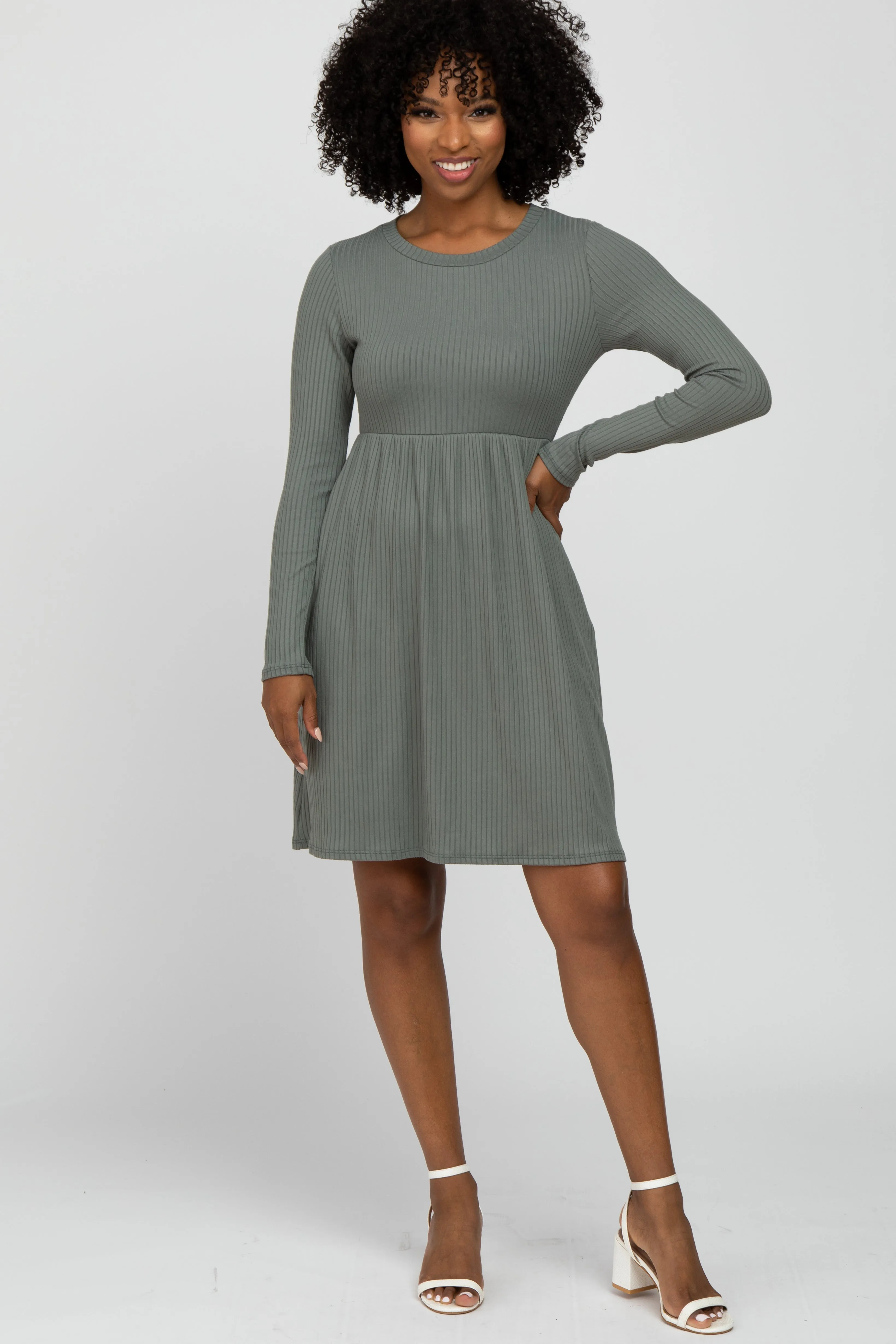 Grey Ribbed Knit Long Sleeve Dress sold by Pinkblush product image thumbnail 2