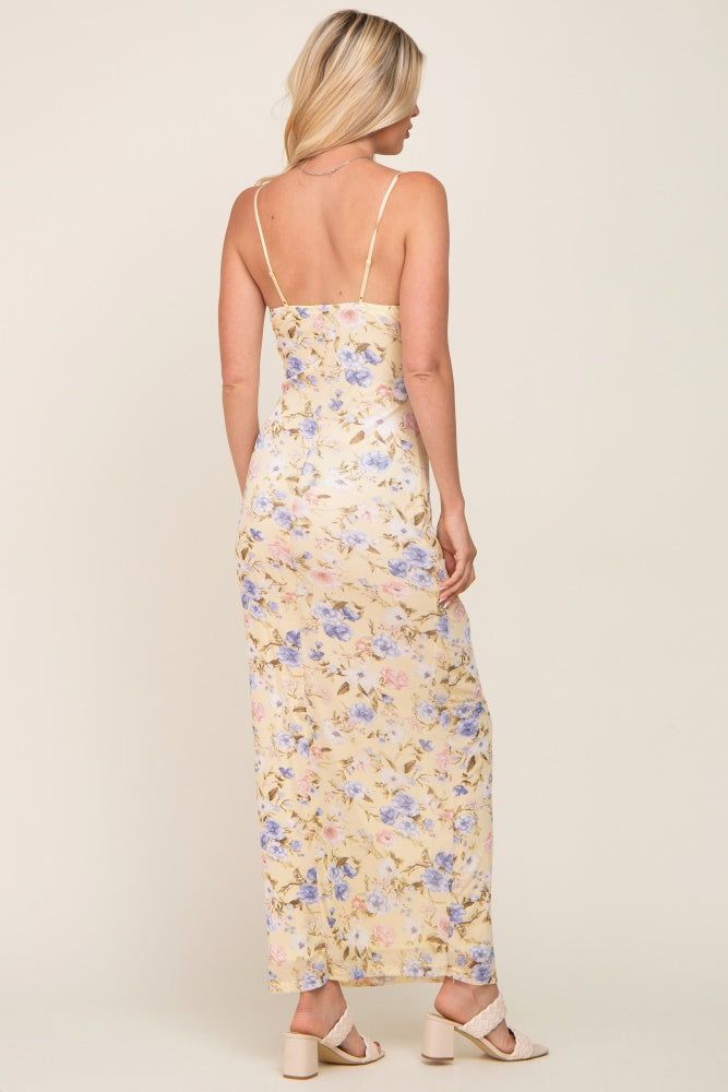 Yellow Floral Mesh V-Neck Maxi Dress sold by Pinkblush product image thumbnail 3