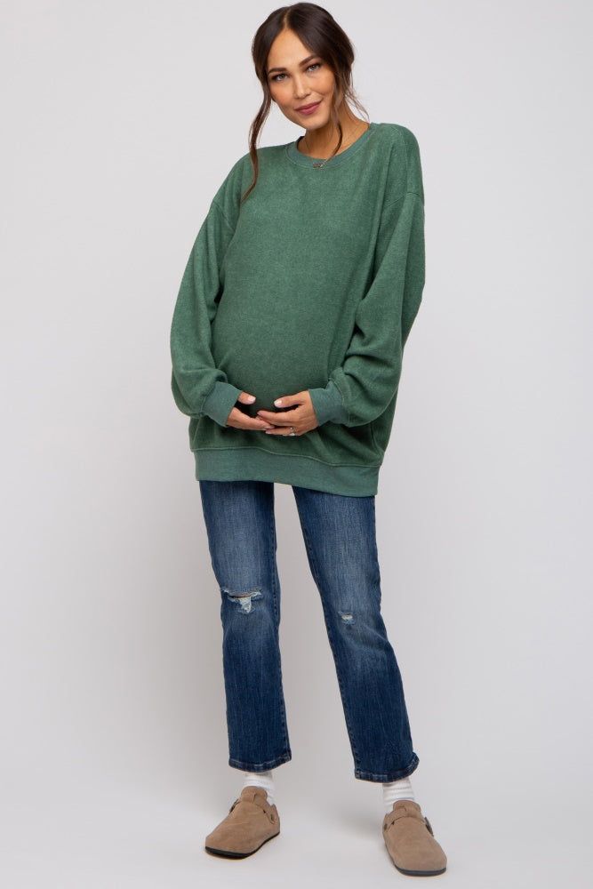 Green Oversized Brushed Knit Long Sleeve Maternity Top sold by Pinkblush product image thumbnail 4