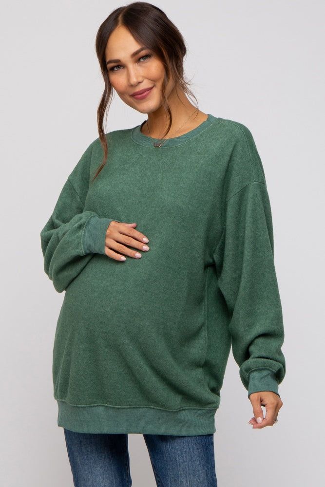 Green Oversized Brushed Knit Long Sleeve Maternity Top sold by Pinkblush