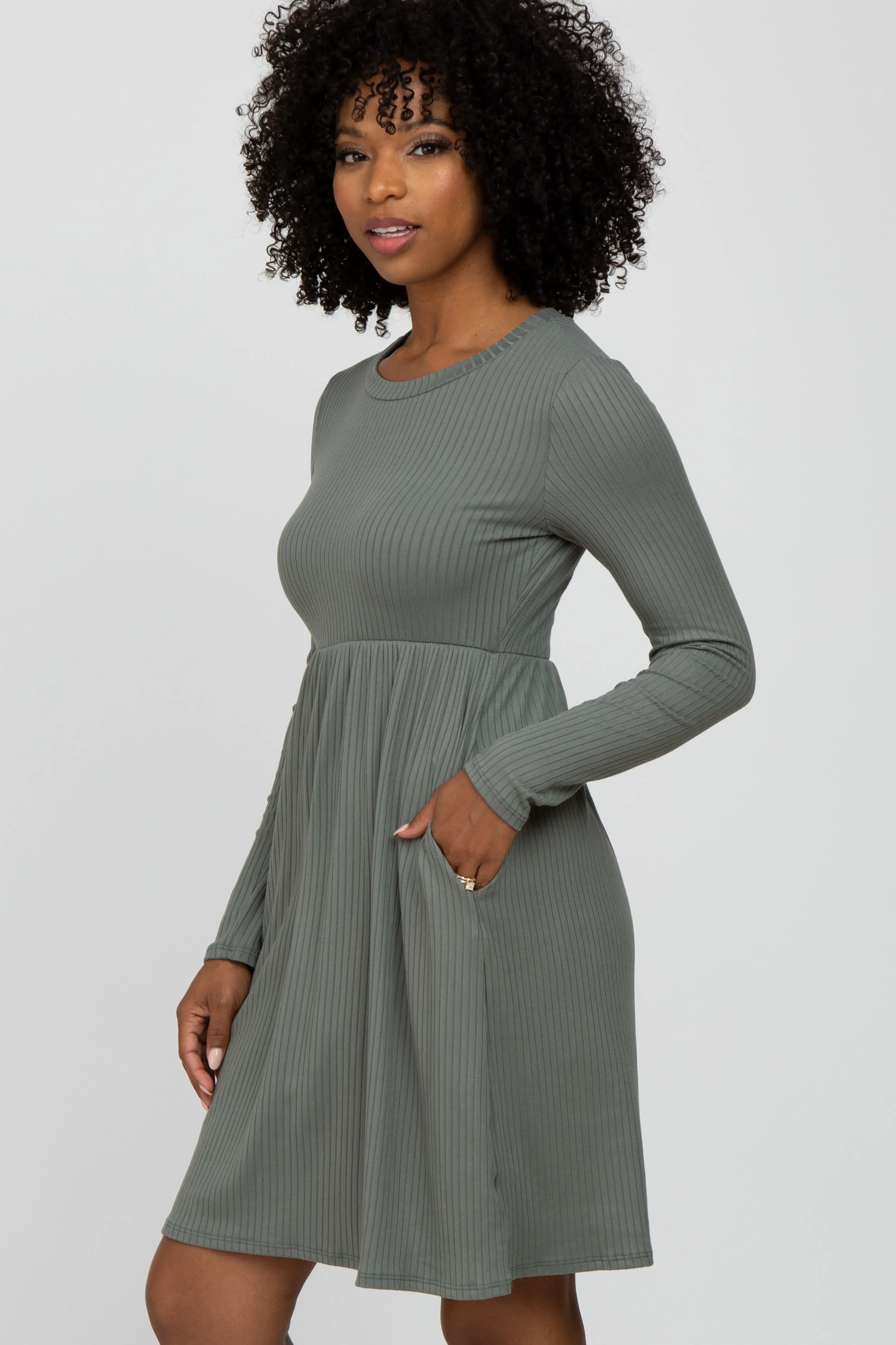 Grey Ribbed Knit Long Sleeve Dress sold by Pinkblush product image thumbnail 3