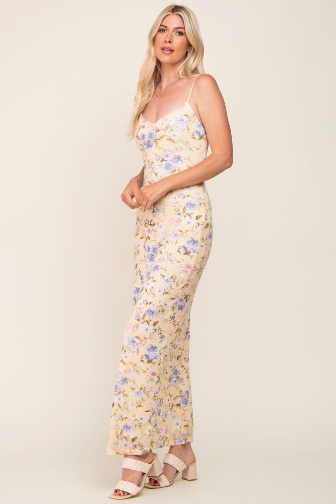 Yellow Floral Mesh V-Neck Maxi Dress sold by Pinkblush product image thumbnail 4