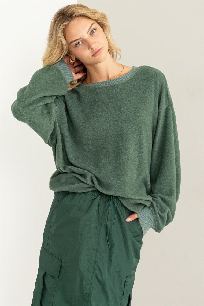 Green Oversized Brushed Knit Long Sleeve Maternity Top sold by Pinkblush product image thumbnail 5