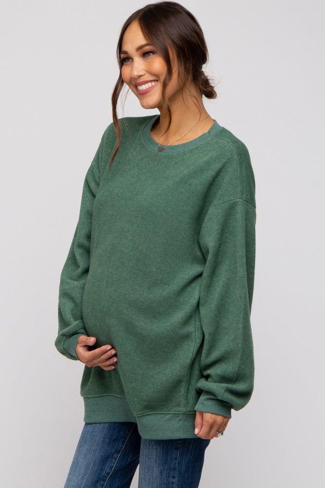 Green Oversized Brushed Knit Long Sleeve Maternity Top sold by Pinkblush product image thumbnail 2