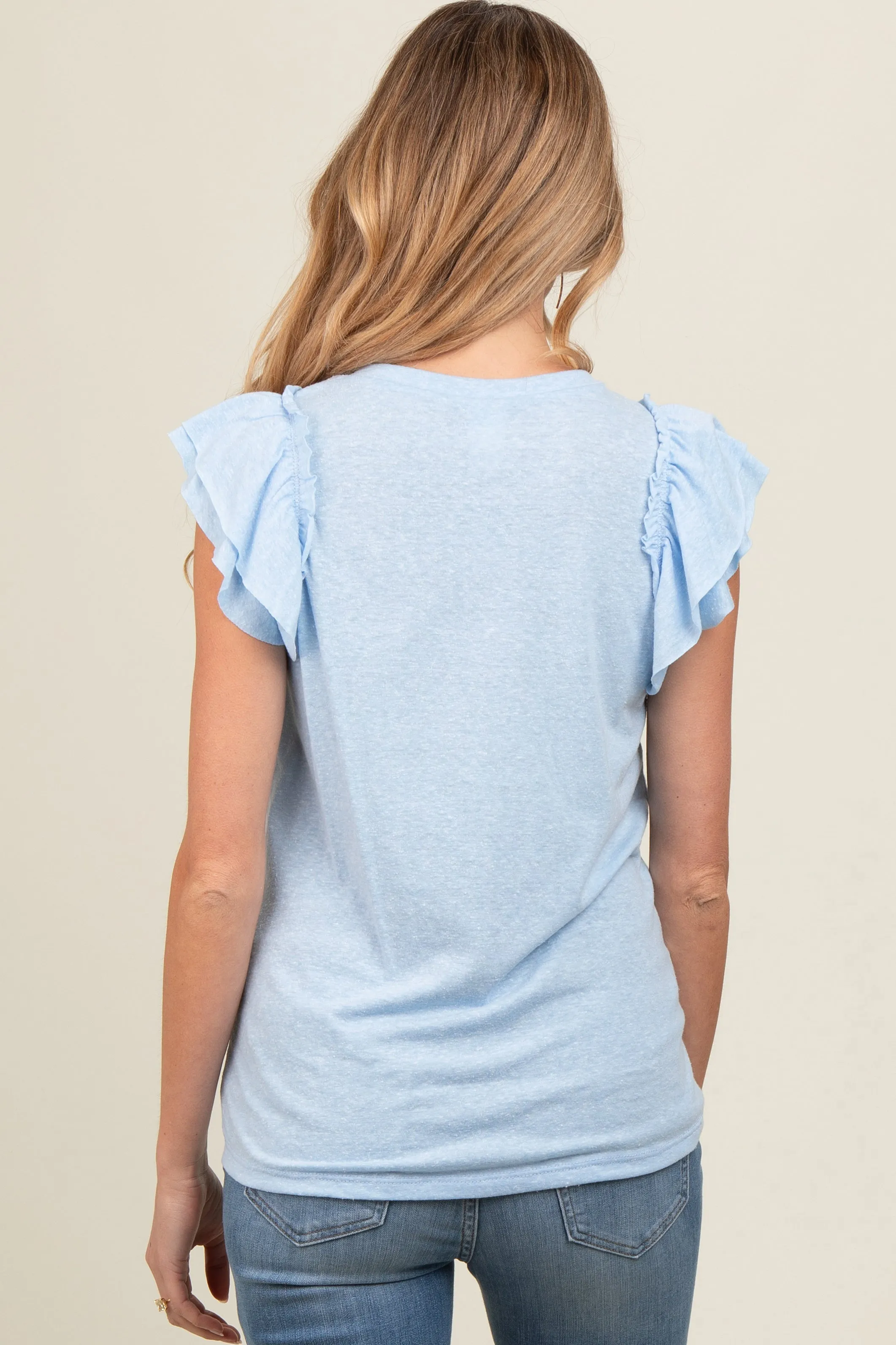 Light Blue Double Ruffle Sleeve Maternity Top sold by Pinkblush product image thumbnail 3
