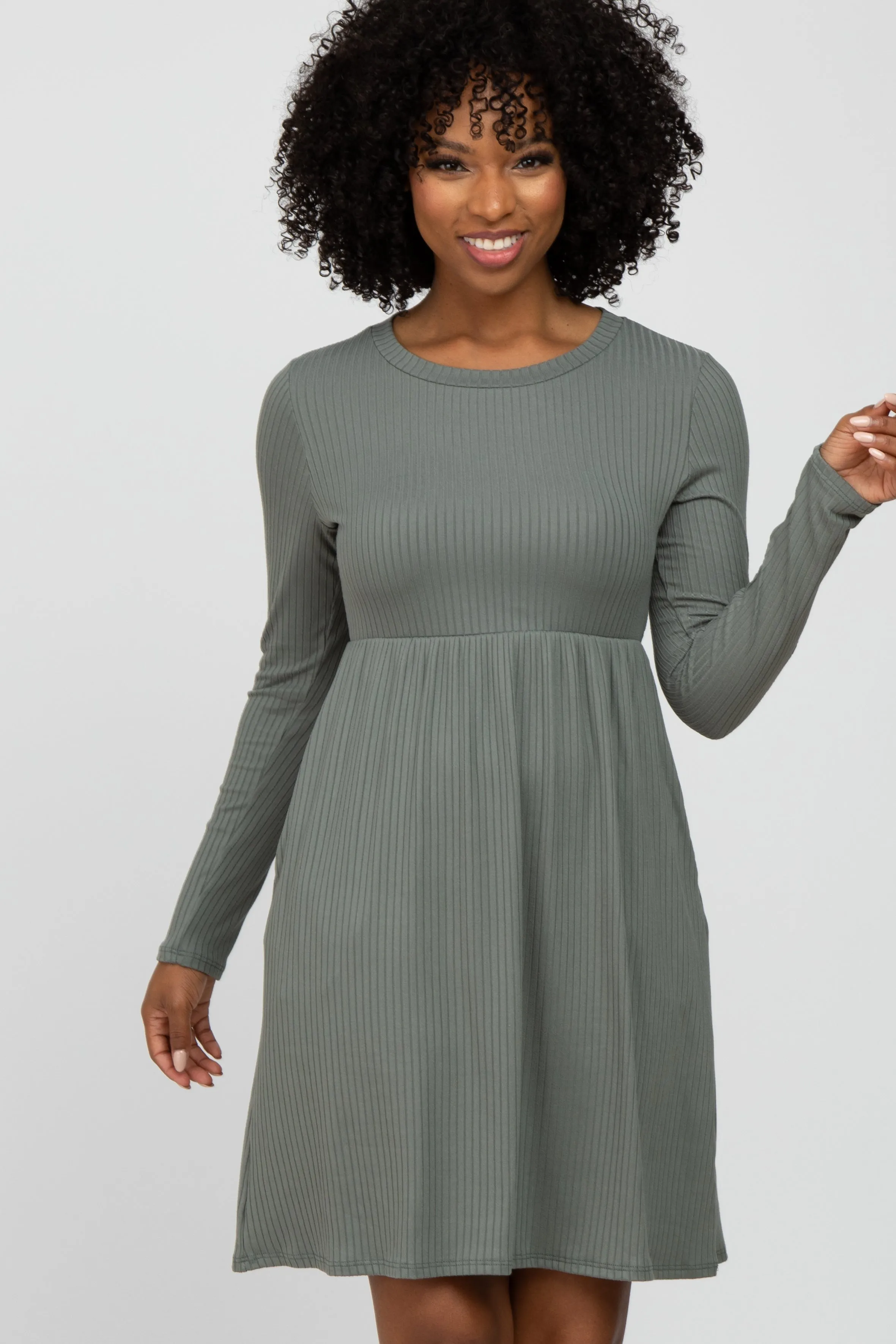 Grey Ribbed Knit Long Sleeve Dress sold by Pinkblush