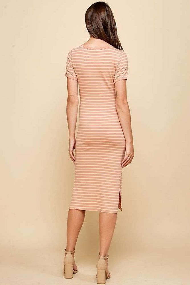 Mocha Stripe Ringer Midi Dress With Side Slit sold by Pinkblush product image thumbnail 3