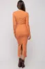 Peach Ribbed Long Sleeve Maternity Maxi Dress sold by Pinkblush