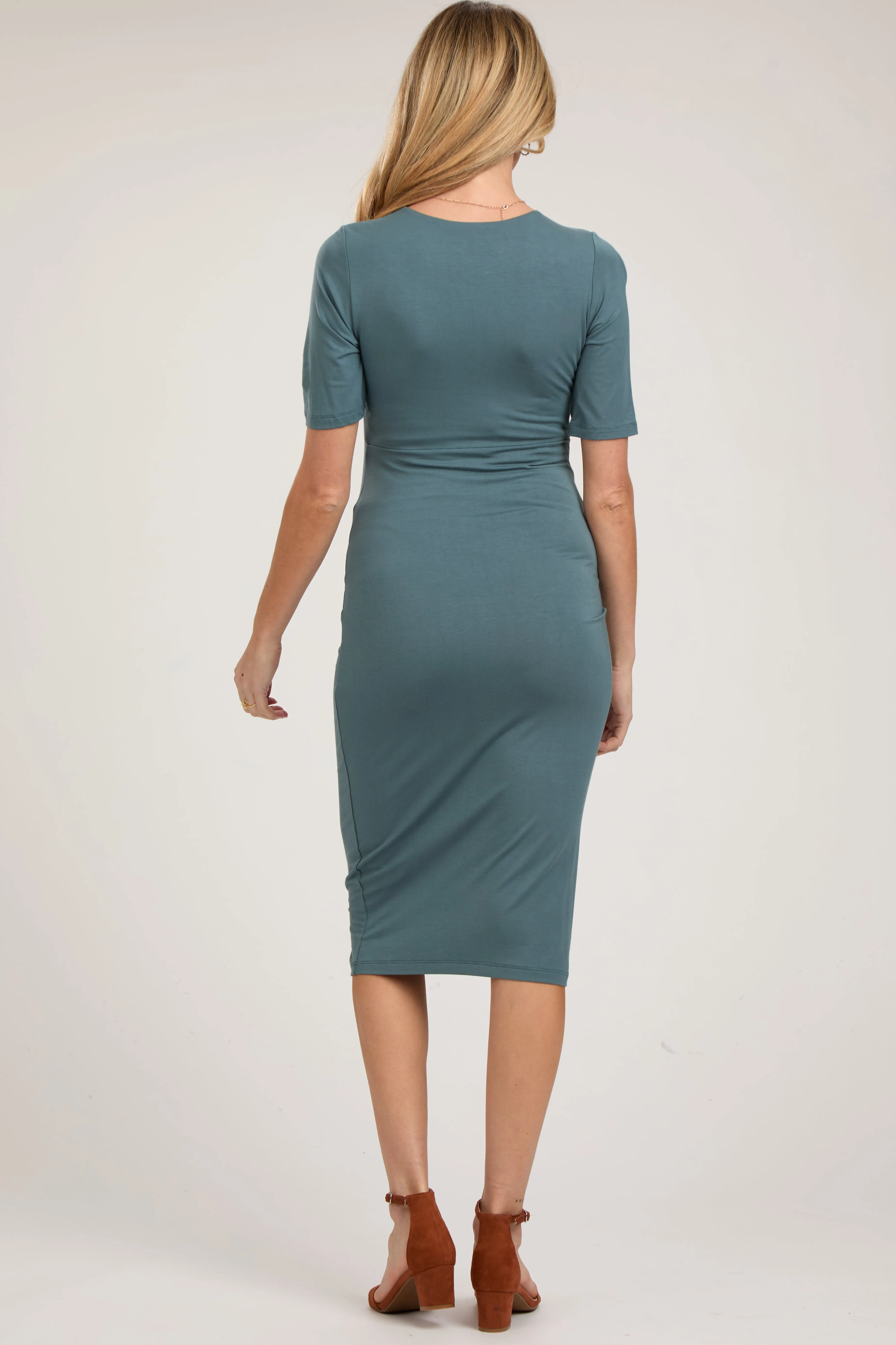 Teal Wrap Top Maternity/Nursing Midi Dress sold by Pinkblush product image thumbnail 3
