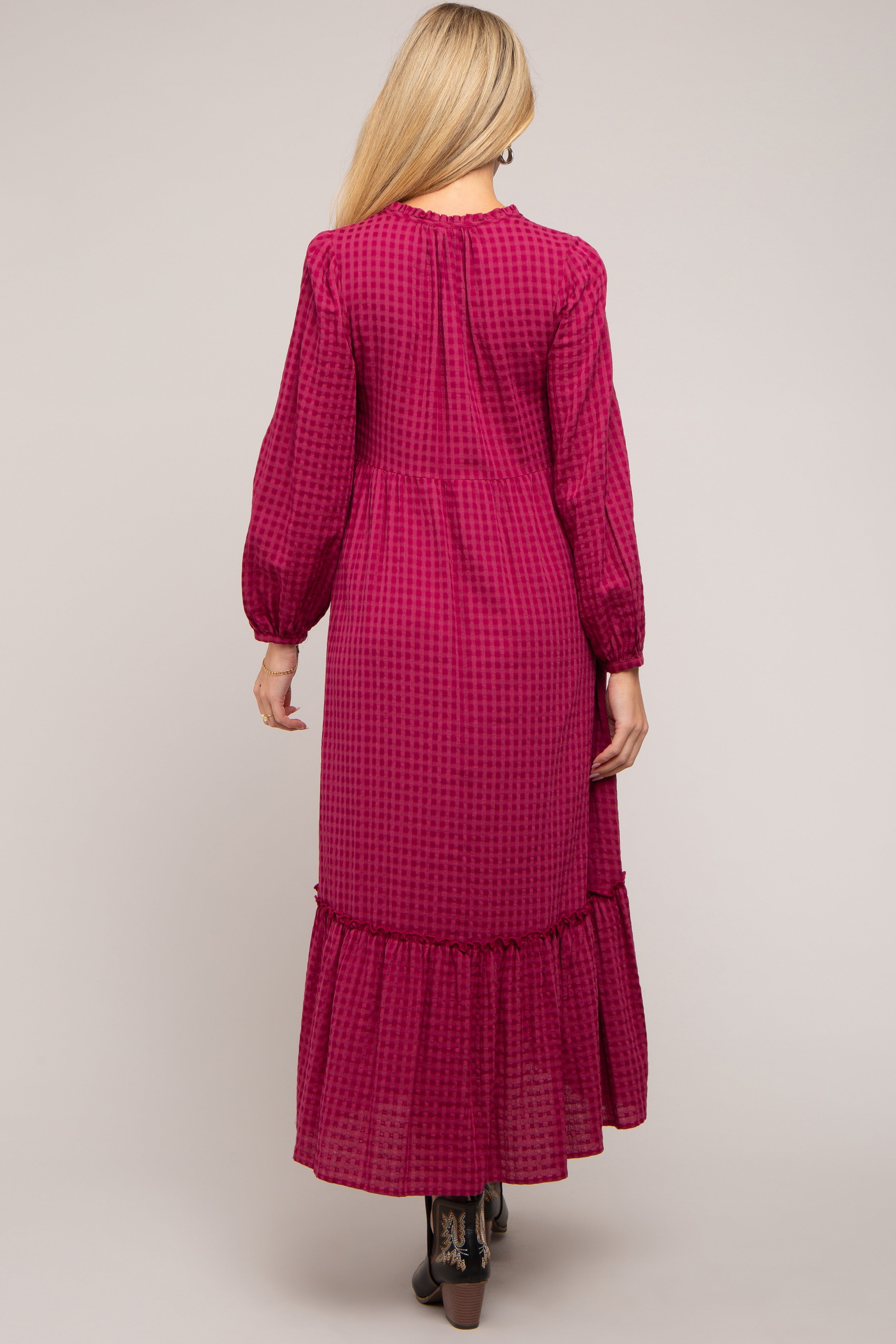 Magenta Gingham Button Maternity Midi Dress sold by Pinkblush product image thumbnail 4