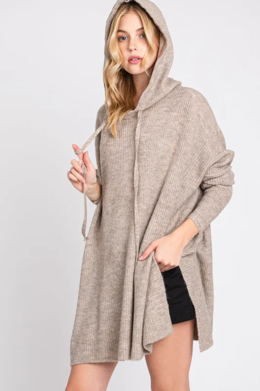 Mocha Knit Hooded Side Slit Sweater sold by Pinkblush