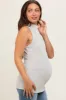 Cream Ribbed Mock Neck Sleeveless Maternity Top sold by Pinkblush