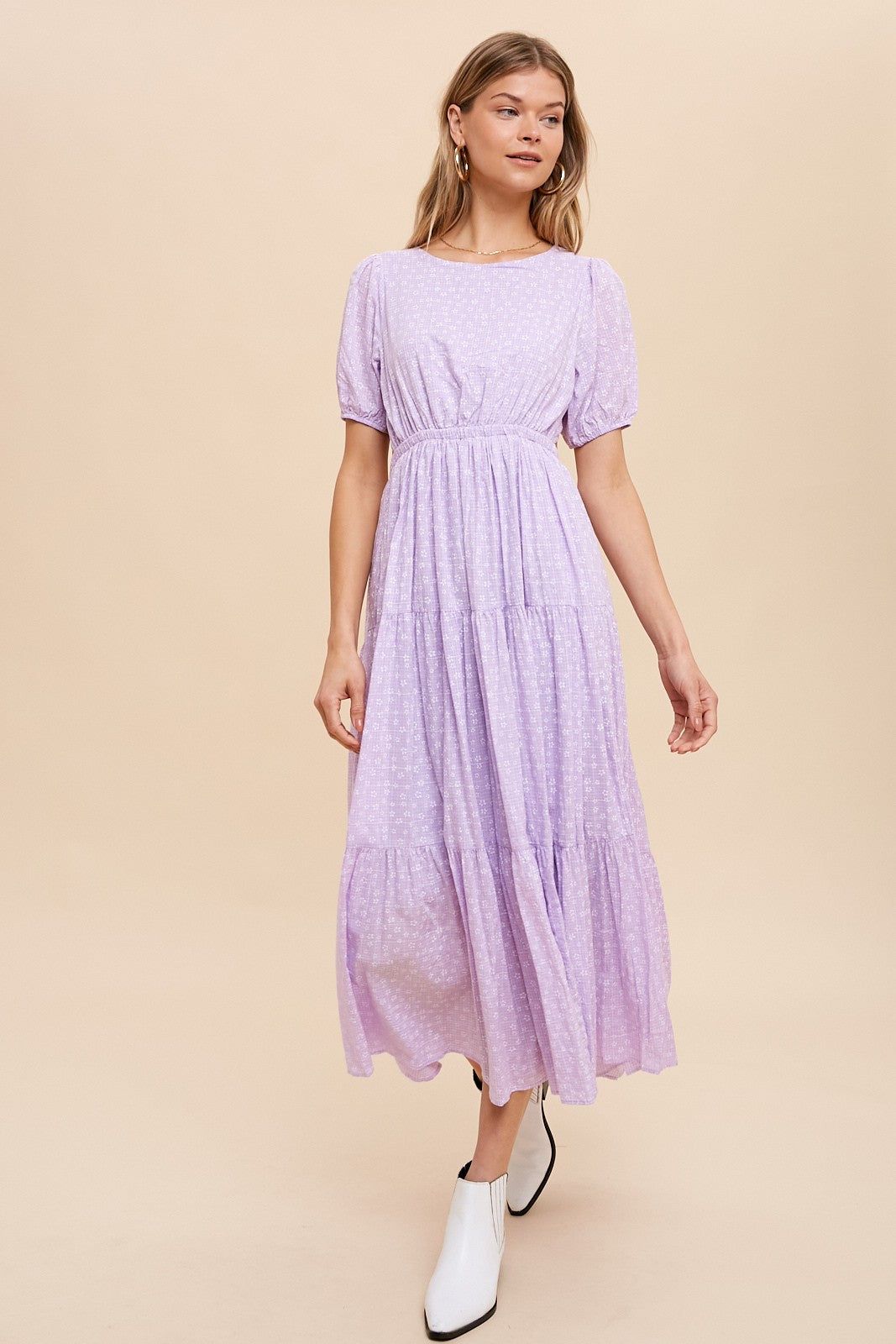 Lavender Floral Open Back Tiered Midi Dress sold by Pinkblush product image thumbnail 2
