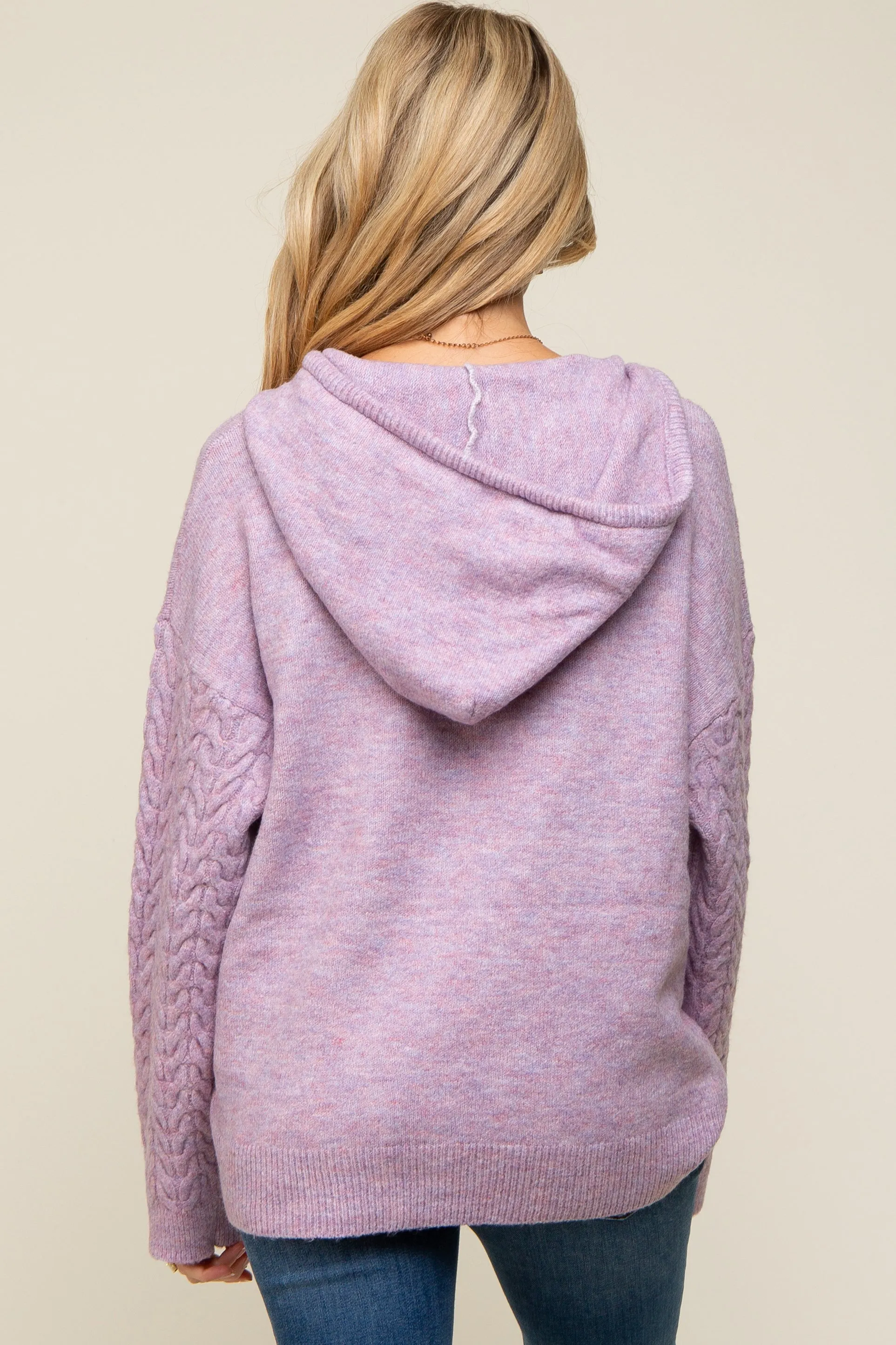 Lavender Mixed Knit Maternity Hooded Sweater sold by Pinkblush product image thumbnail 3