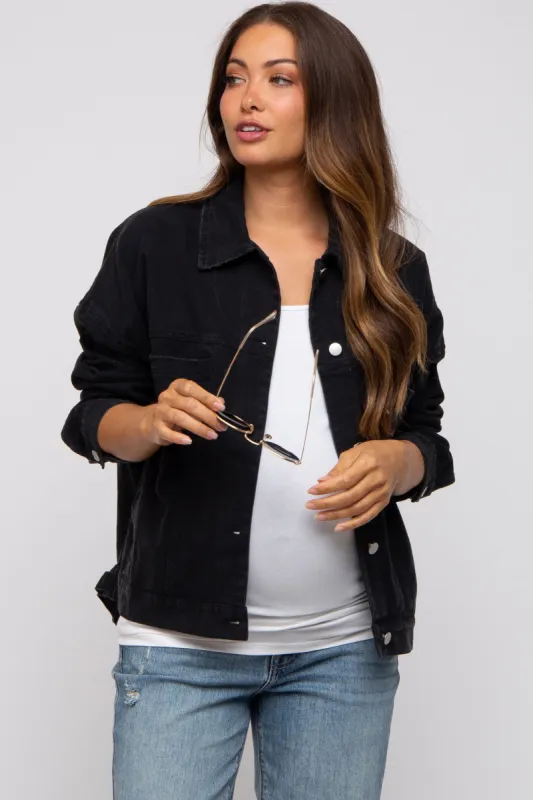 Black Basic Maternity Denim Jacket sold by Pinkblush