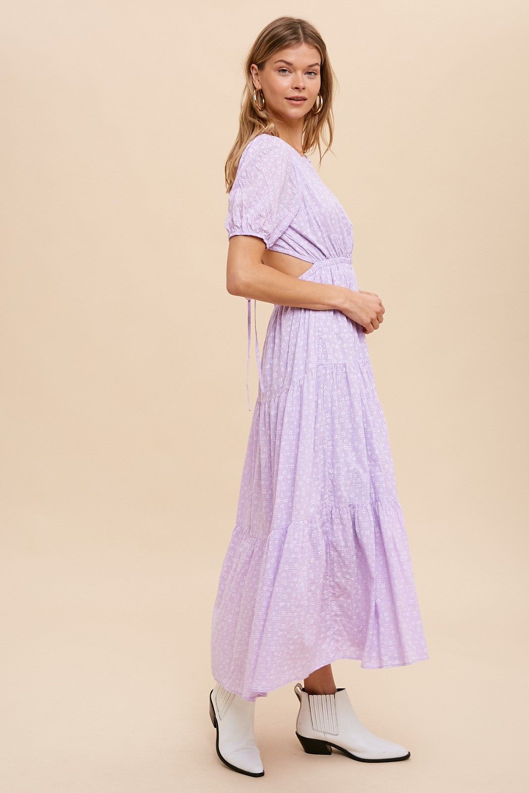 Lavender Floral Open Back Tiered Midi Dress sold by Pinkblush product image thumbnail 3