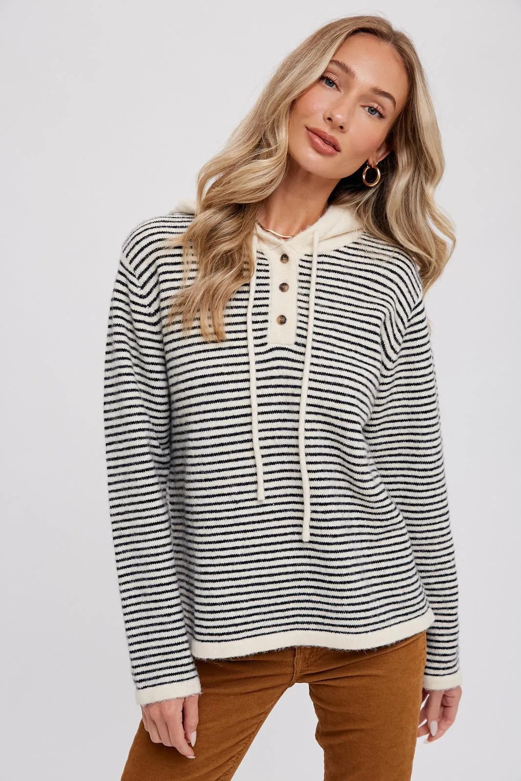 Black Striped Drawstring Hooded Sweater sold by Pinkblush product image thumbnail 2