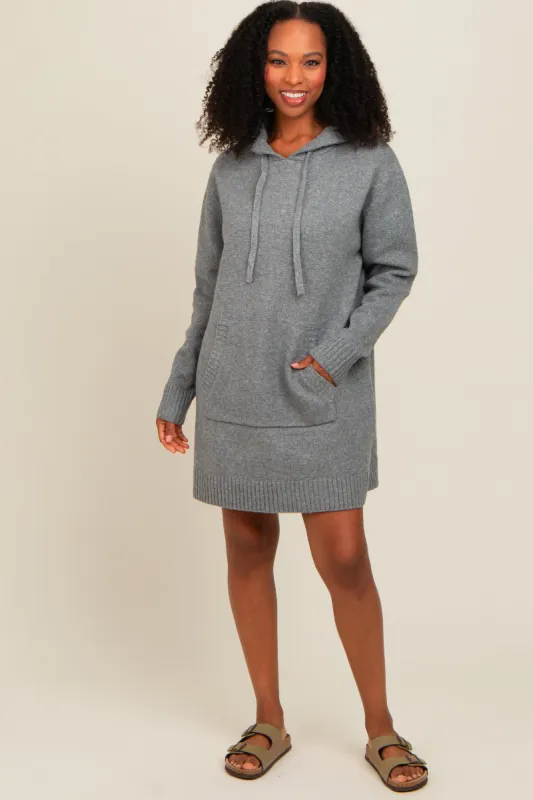 Grey Hooded Front Pocket Sweater Dress sold by Pinkblush