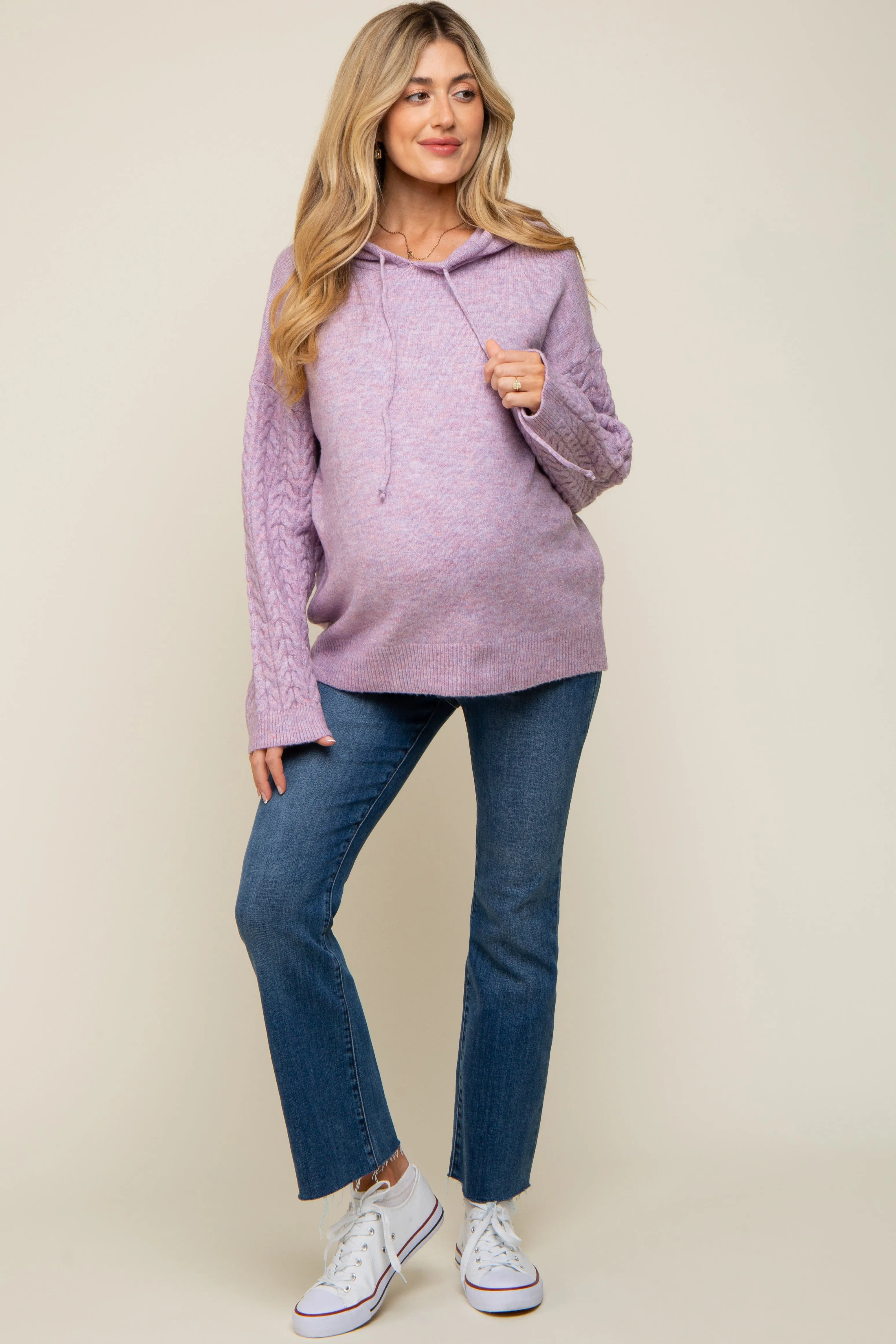 Lavender Mixed Knit Maternity Hooded Sweater sold by Pinkblush product image thumbnail 4