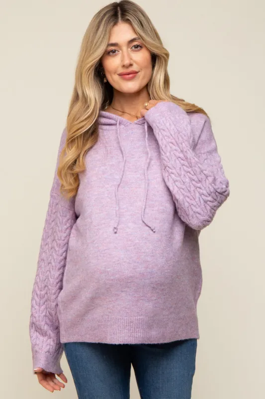 Lavender Mixed Knit Maternity Hooded Sweater sold by Pinkblush