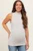 Cream Ribbed Mock Neck Sleeveless Maternity Top sold by Pinkblush