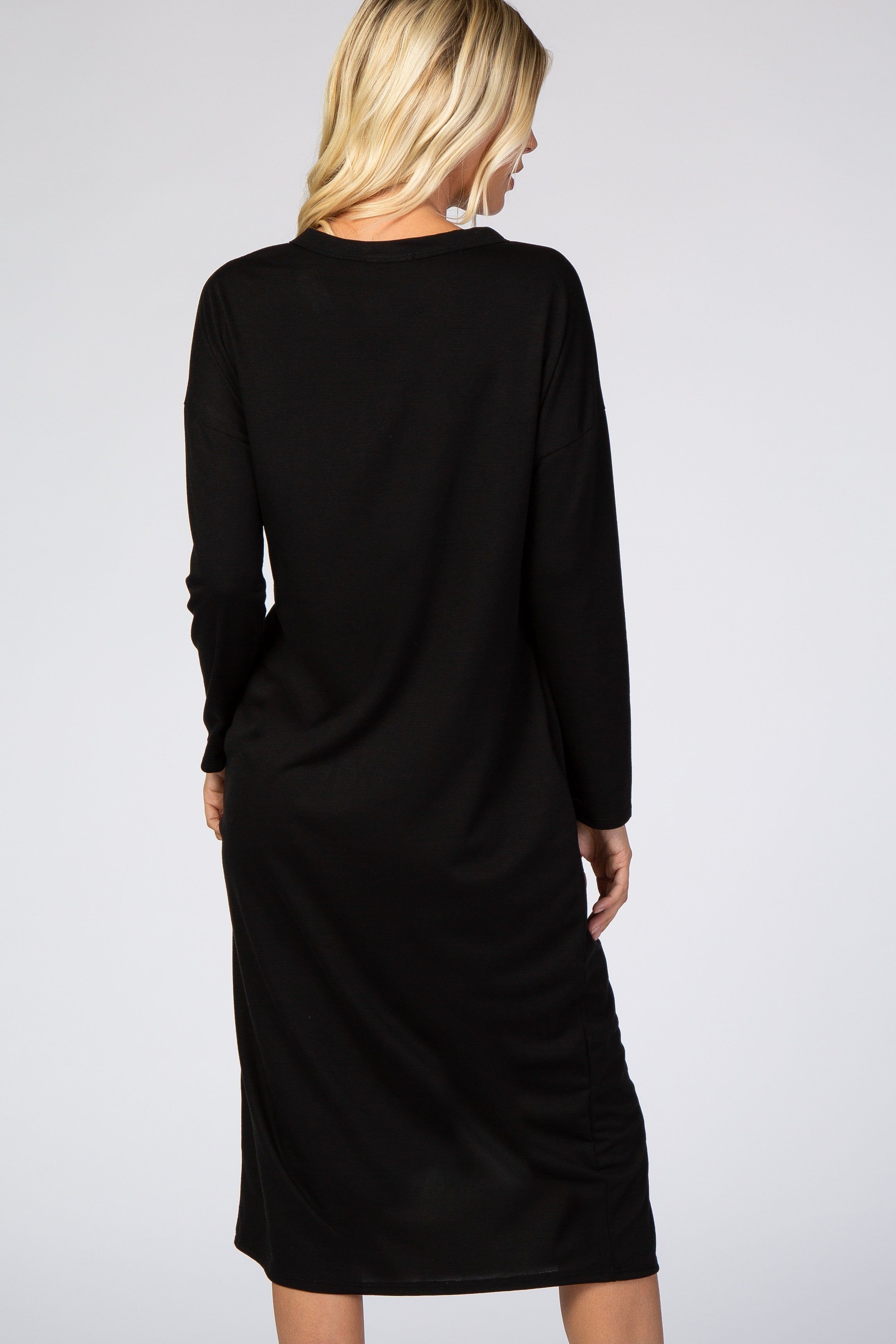 Black Button Down Long Sleeve Midi Dress sold by Pinkblush product image thumbnail 4