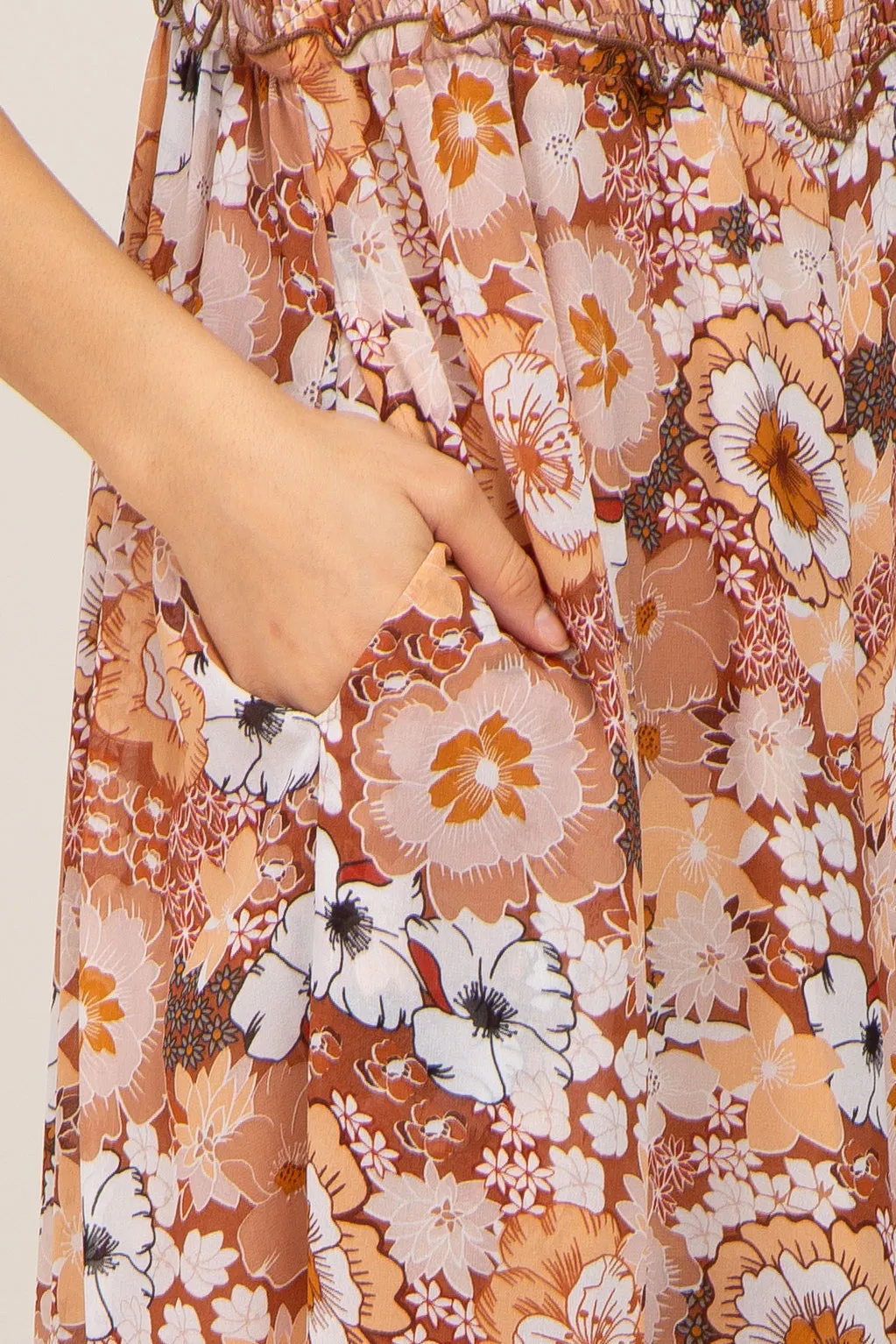 Camel Floral Sleeveless Jumpsuit sold by Pinkblush product image thumbnail 4