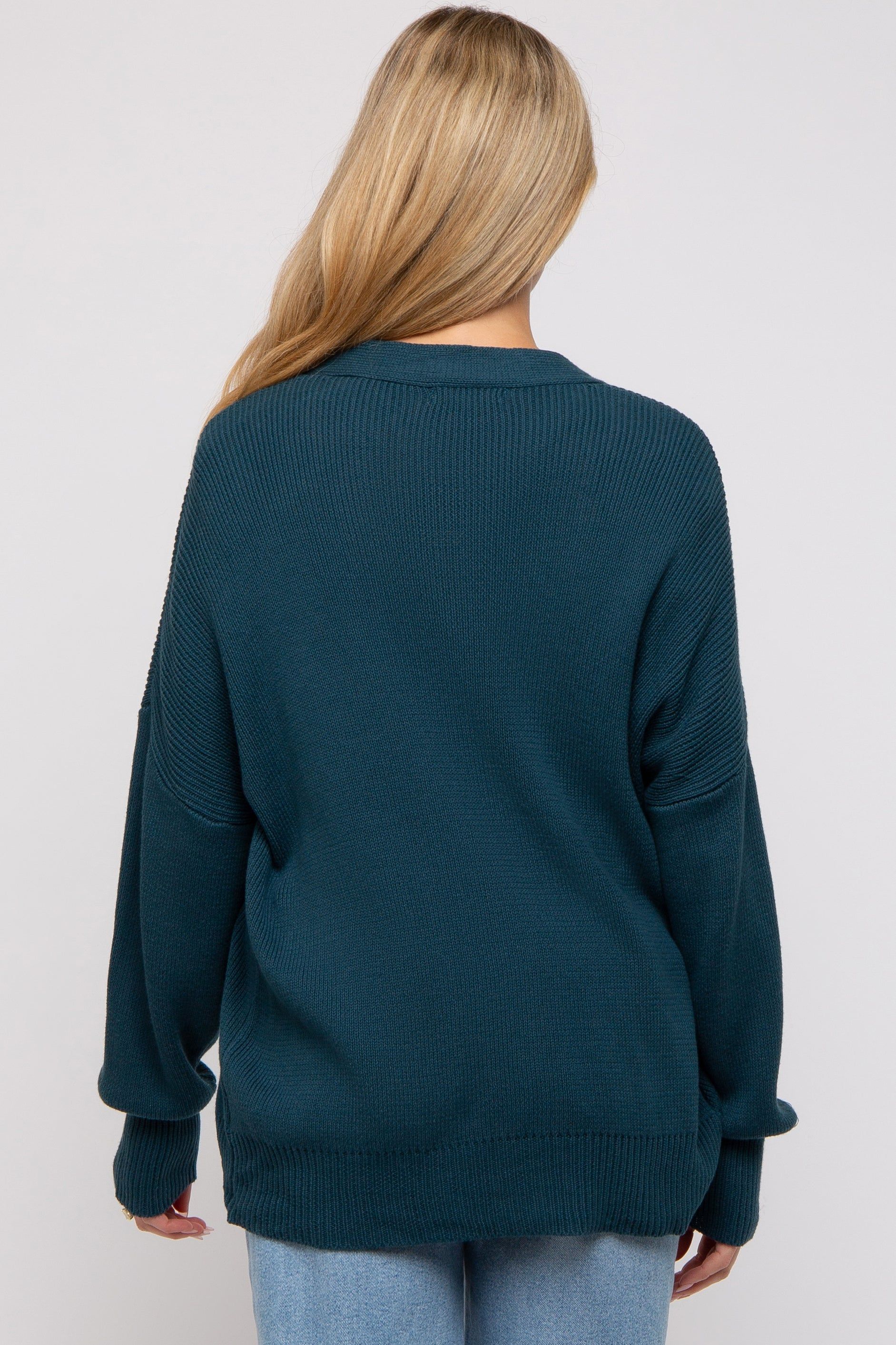 Dark Teal Basic Ribbed Maternity Cardigan Sweater sold by Pinkblush product image thumbnail 4
