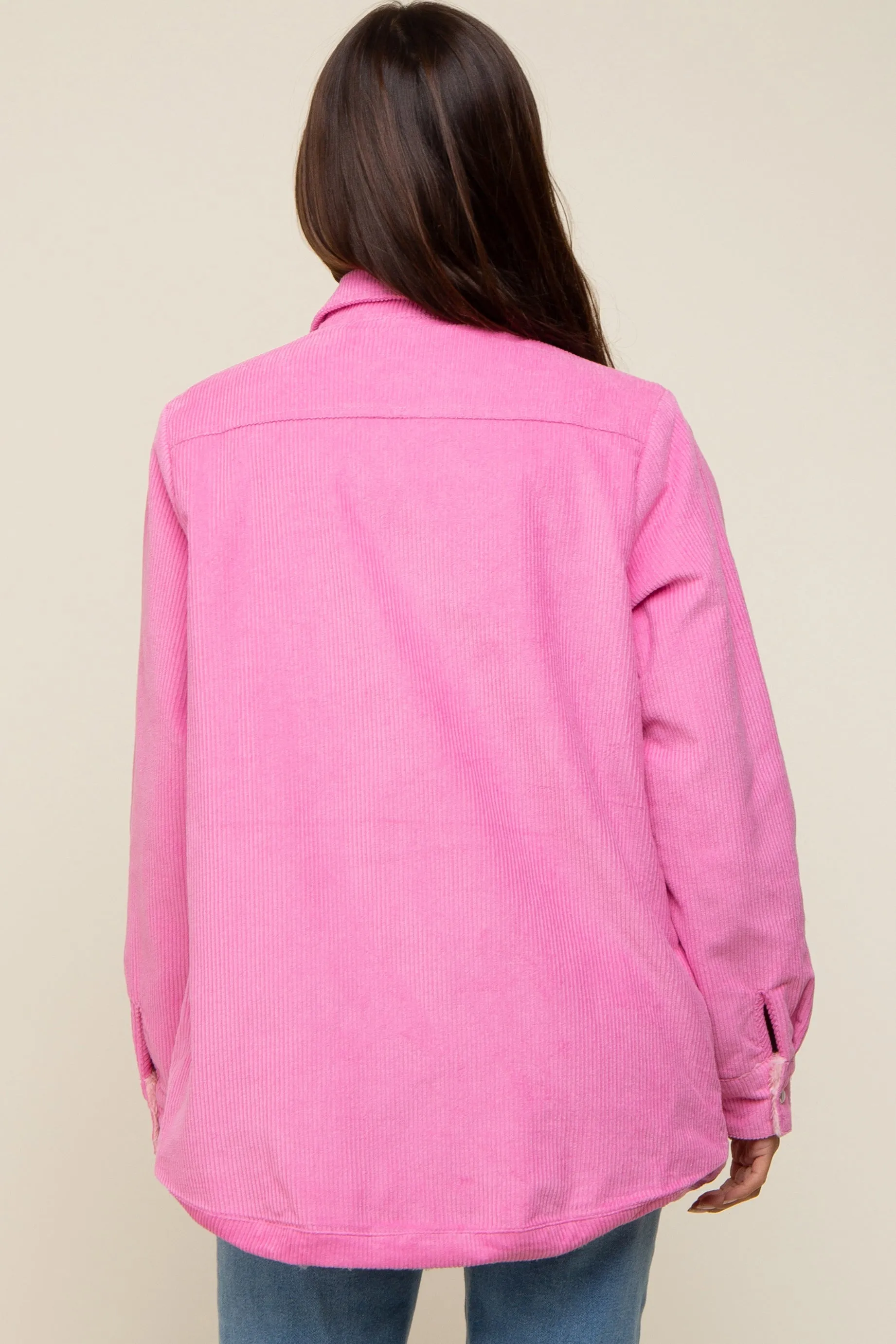 Pink Corduroy Sherpa Lined Maternity Shacket sold by Pinkblush product image thumbnail 3