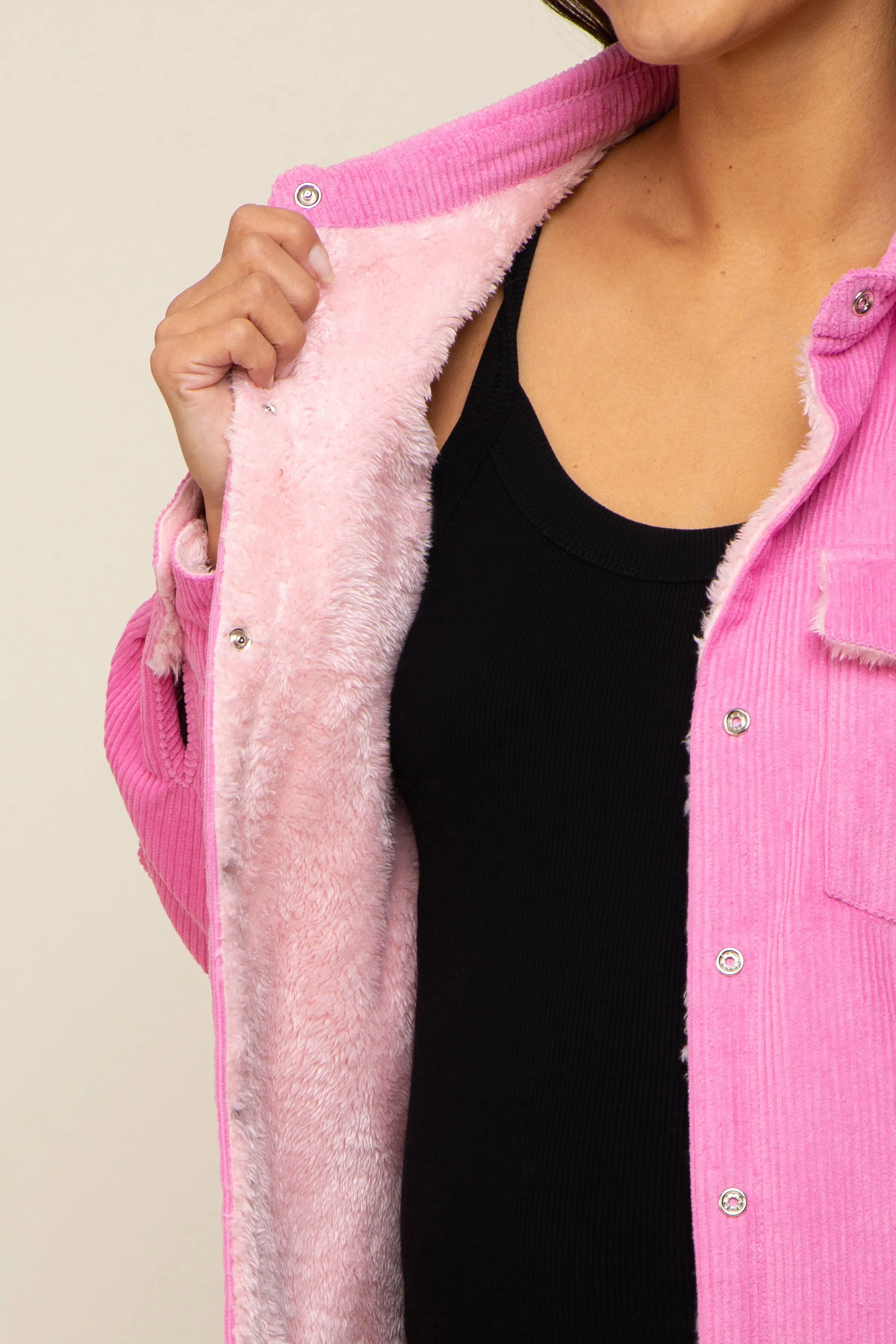 Pink Corduroy Sherpa Lined Maternity Shacket sold by Pinkblush product image thumbnail 4
