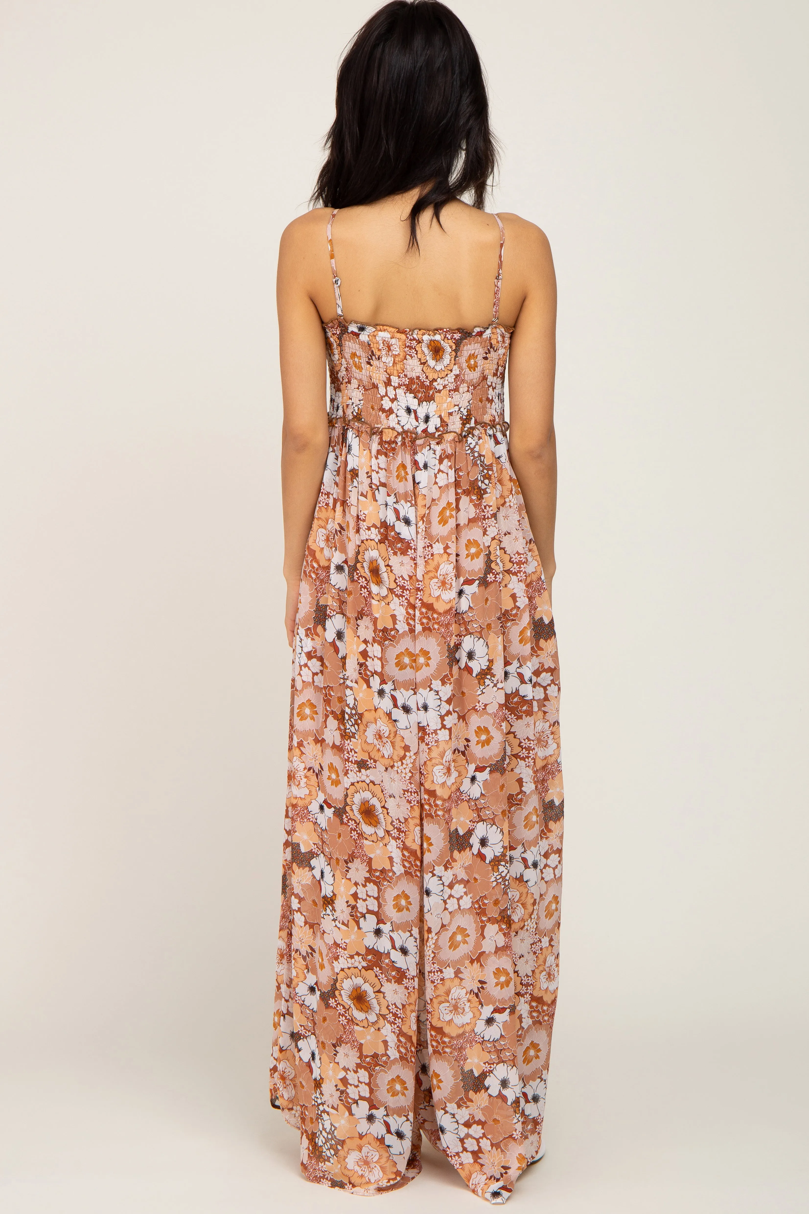 Camel Floral Sleeveless Jumpsuit sold by Pinkblush product image thumbnail 3