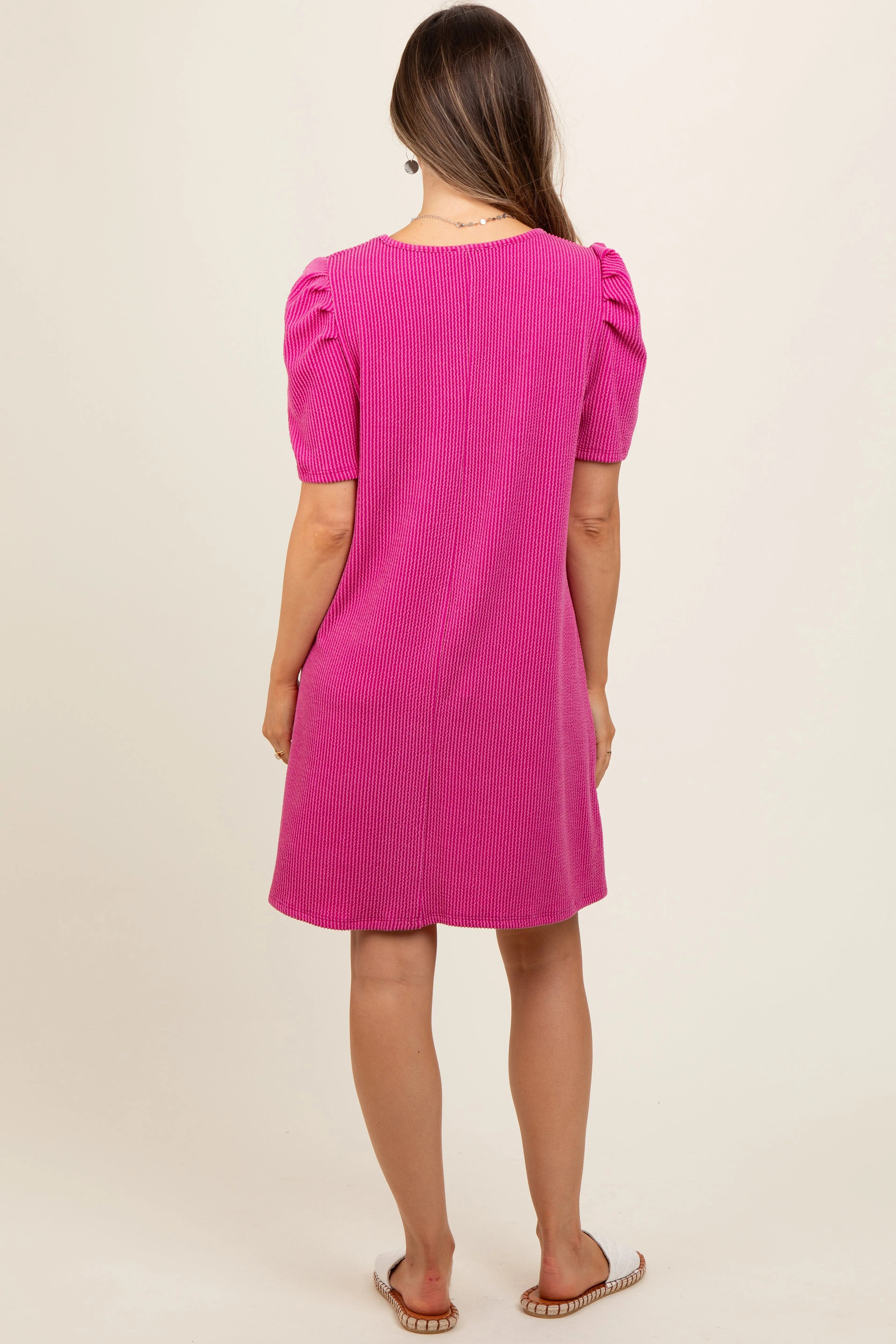 Fuchsia Washed Ribbed Puff Sleeve Maternity Dress sold by Pinkblush product image thumbnail 5