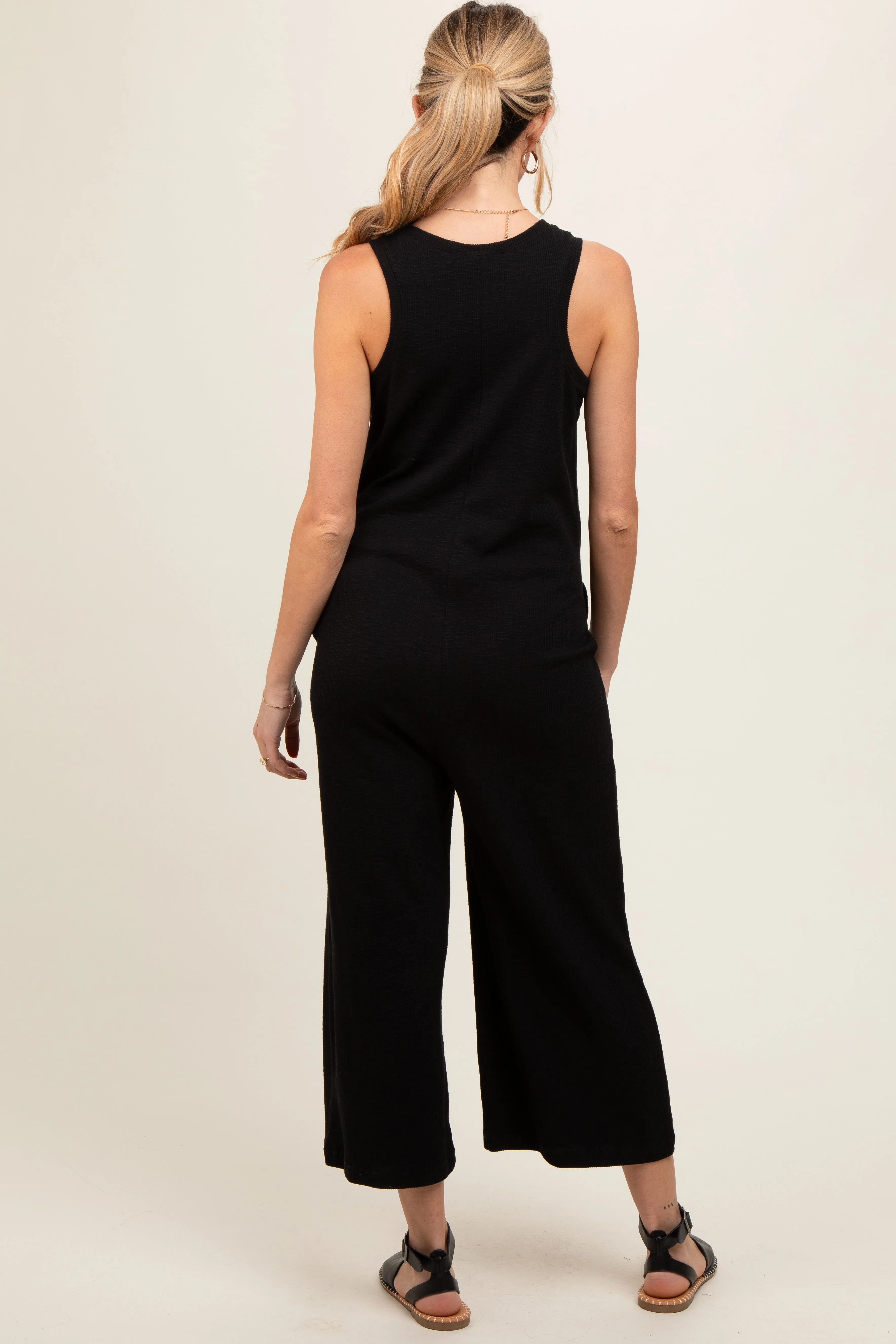Black Ribbed Button Front Sleeveless Maternity Jumpsuit sold by Pinkblush product image thumbnail 3