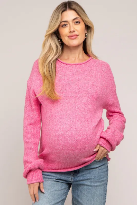 Pink Soft Knit Rolled Hem Maternity Sweater sold by Pinkblush