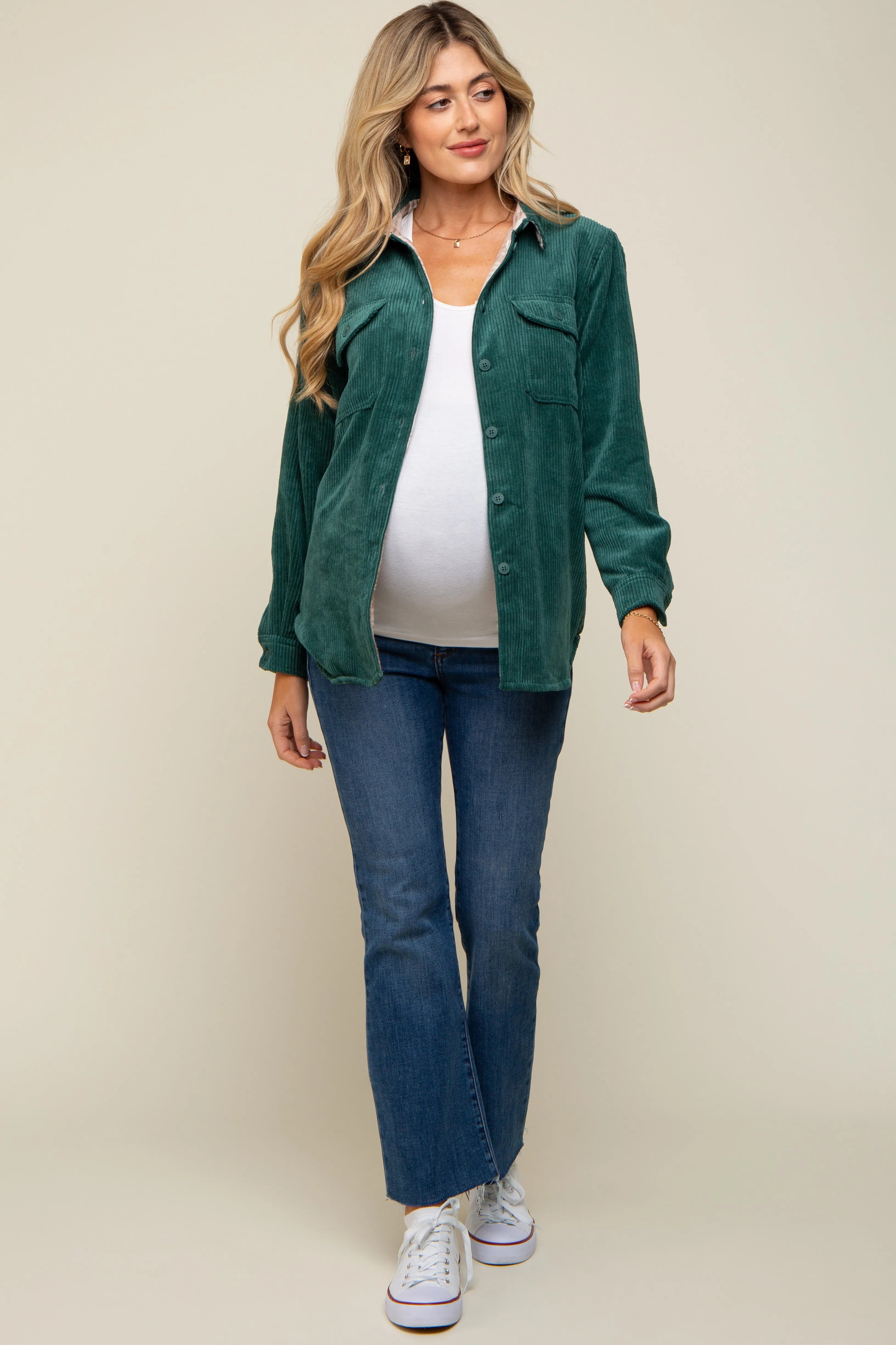Forest Green Reversible Maternity Shirt Jacket sold by Pinkblush product image thumbnail 5