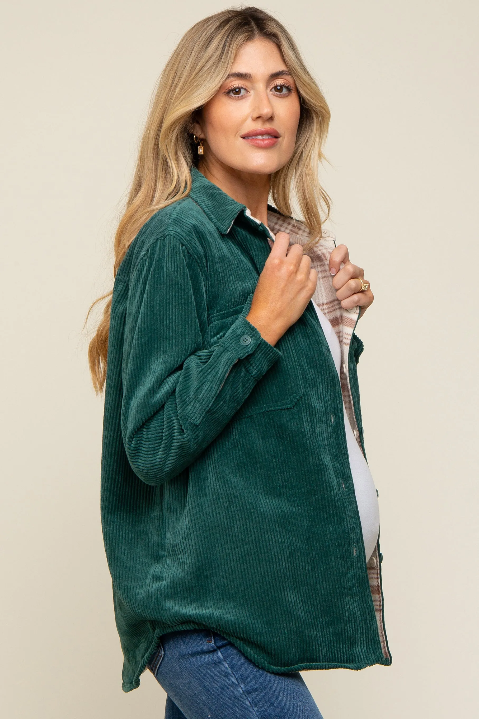 Forest Green Reversible Maternity Shirt Jacket sold by Pinkblush product image thumbnail 2