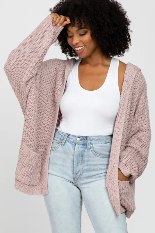 Mauve Cable Knit Hooded Cardigan sold by Pinkblush