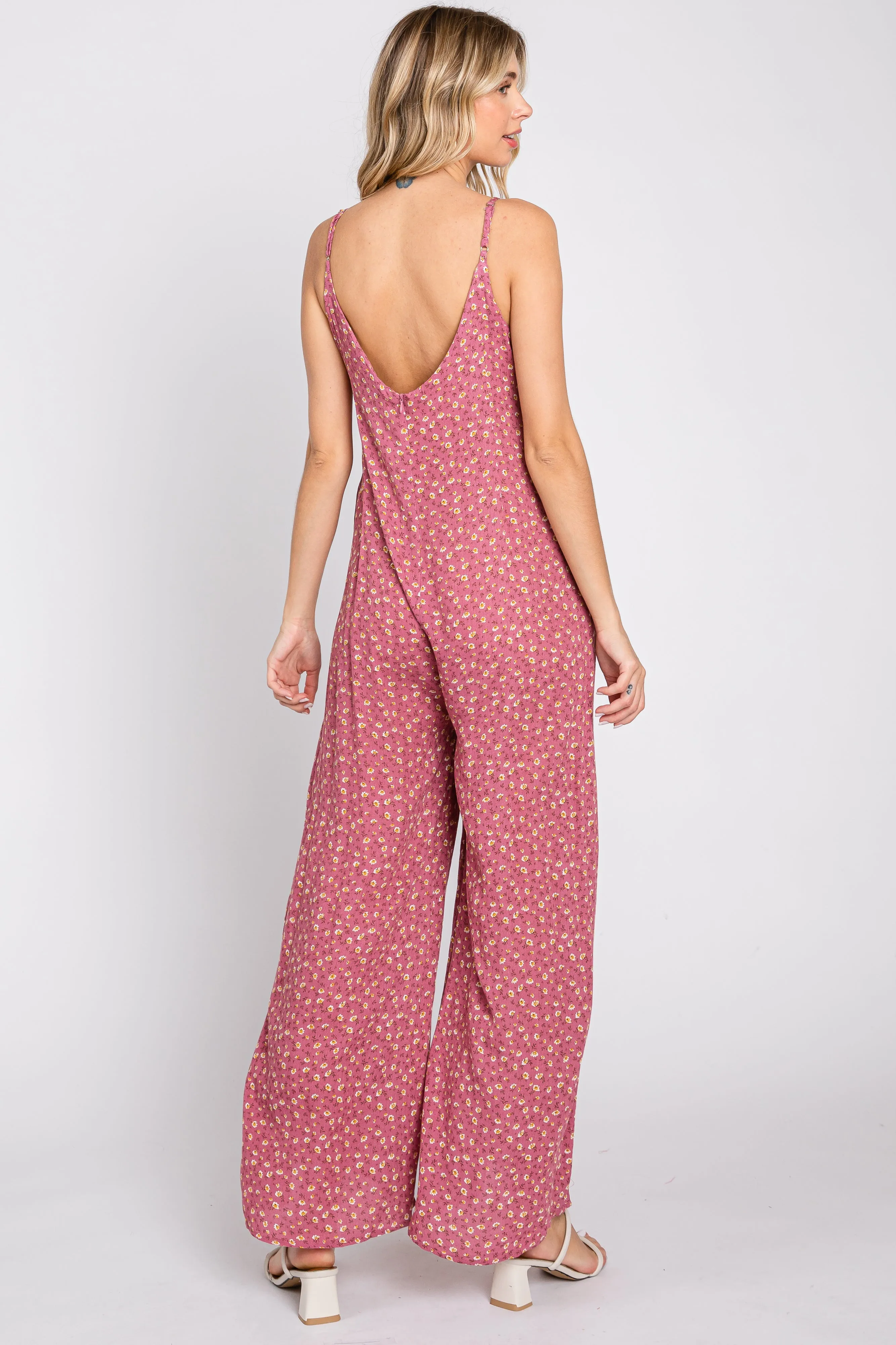 Mauve Floral V-Neck Front Tie Sleeveless Jumpsuit sold by Pinkblush product image thumbnail 3
