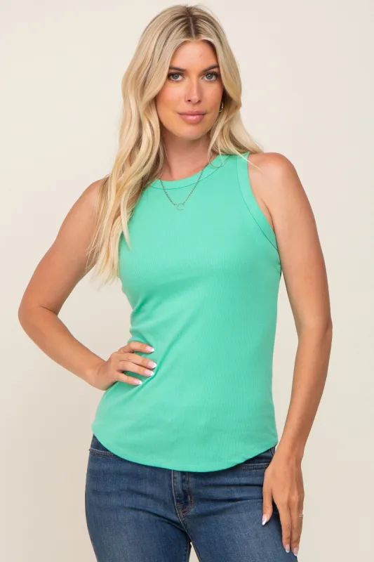 Mint Green Ribbed Basic Tank Top sold by Pinkblush