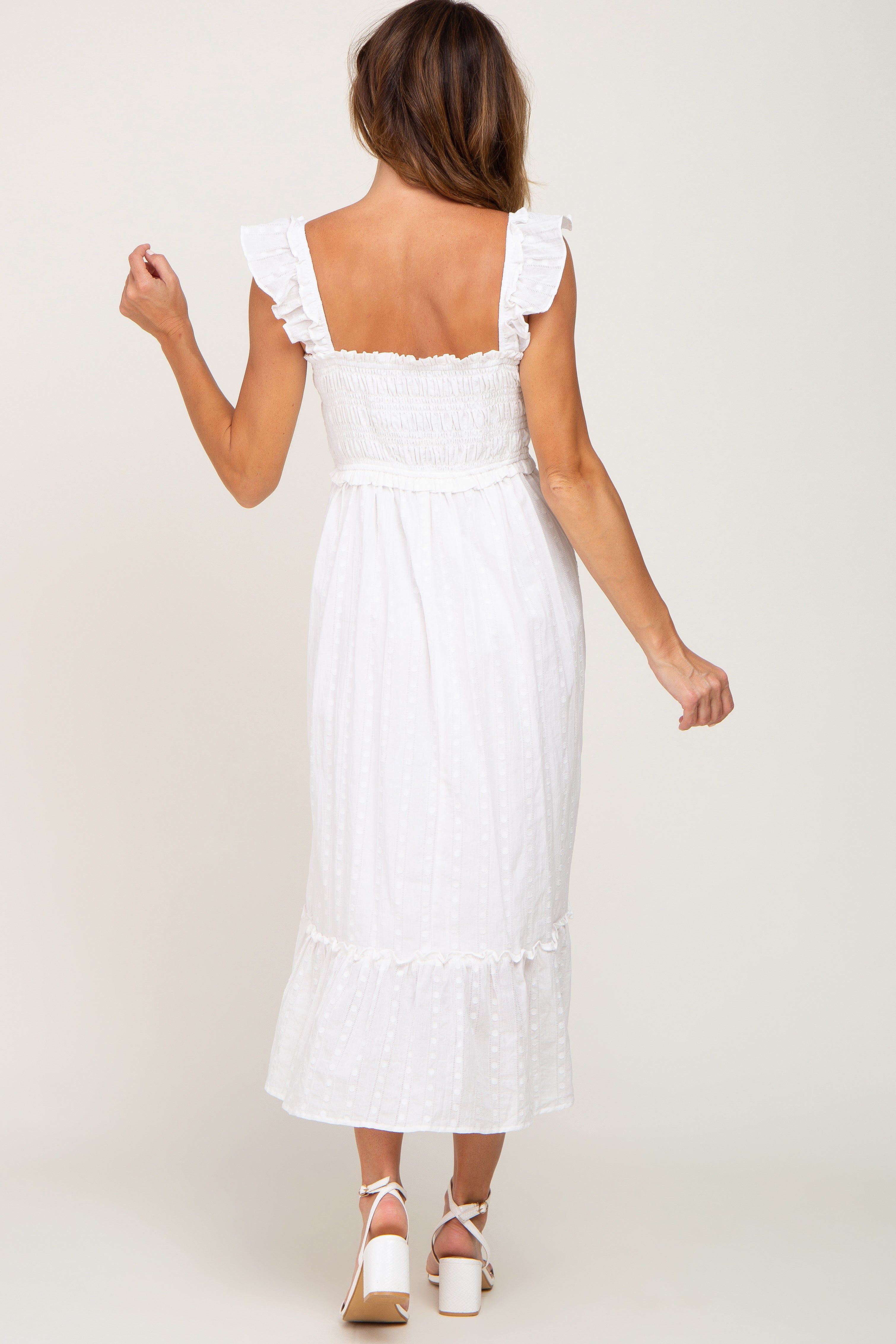 White Smocked Textured Midi Dress sold by Pinkblush product image thumbnail 3