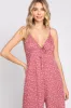 Mauve Floral V-Neck Front Tie Sleeveless Jumpsuit sold by Pinkblush