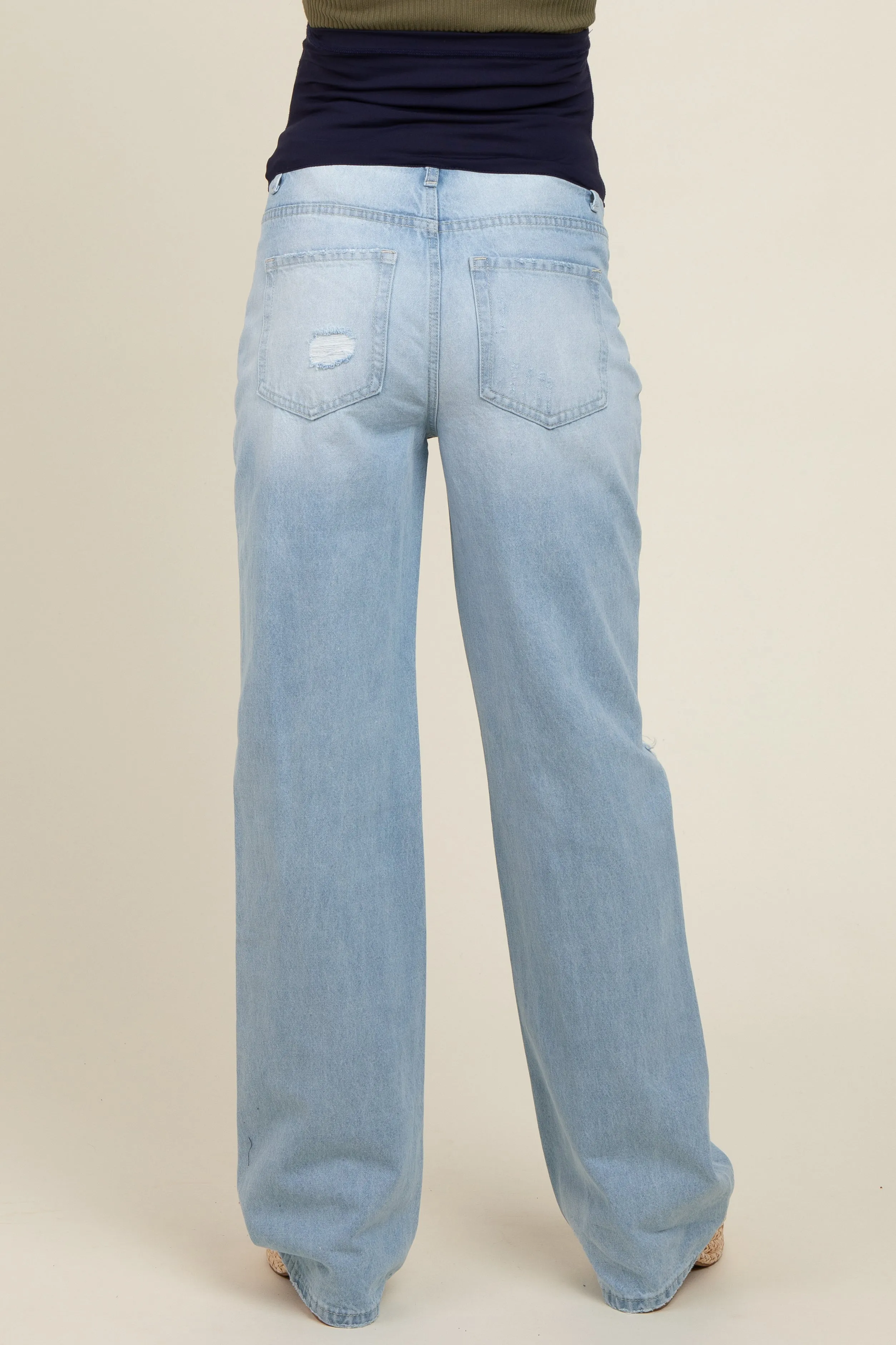 Light Blue Distressed Open Knee Flare Maternity Jeans sold by Pinkblush product image thumbnail 5