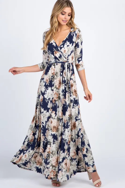 PinkBlush Navy Blue Floral Sash Tie Maxi Dress sold by Pinkblush