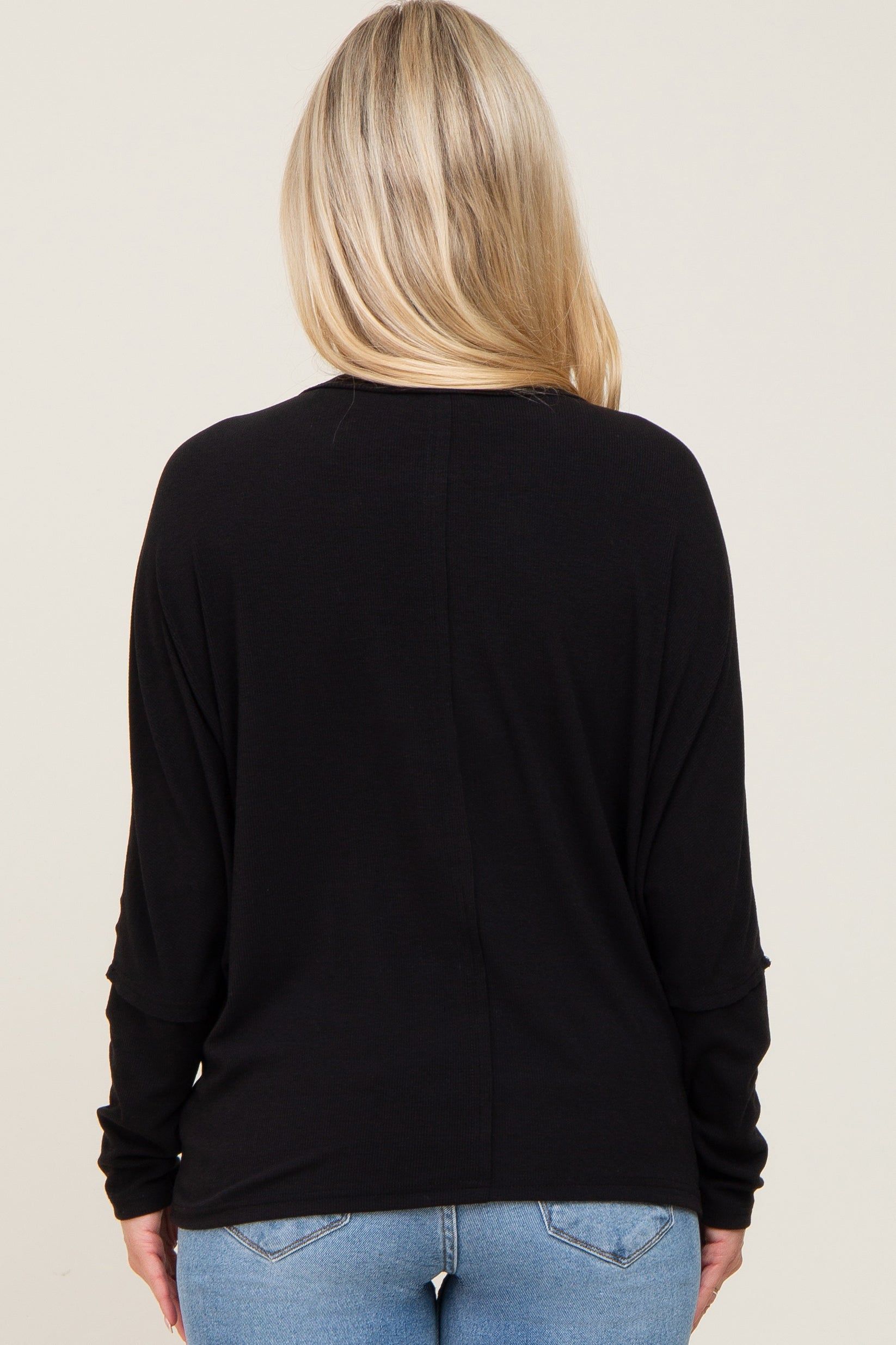 Black Ribbed Dolman Sleeve Maternity Henley Top sold by Pinkblush product image thumbnail 3