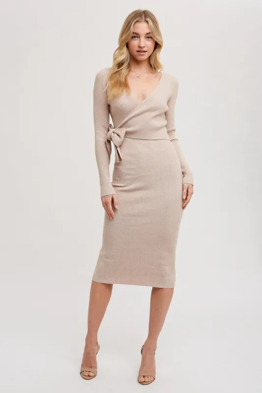 Beige Long Sleeve Fitted Dress sold by Pinkblush